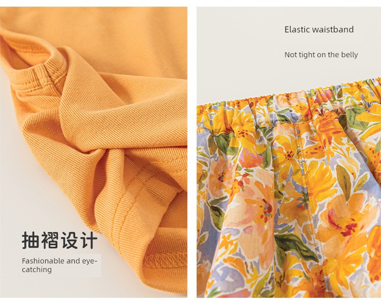 Girls' Summer Outfit: Sweet Thin Vest and Floral Bloomers, Stylish Summer Suspender Shorts for Baby Girls — 11