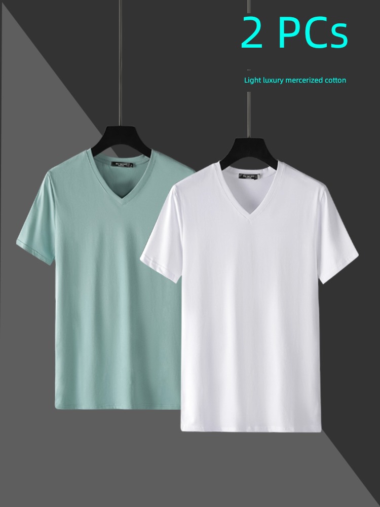 Mercerized cotton man Chicken heart collar leisure time Short sleeve T-shirt