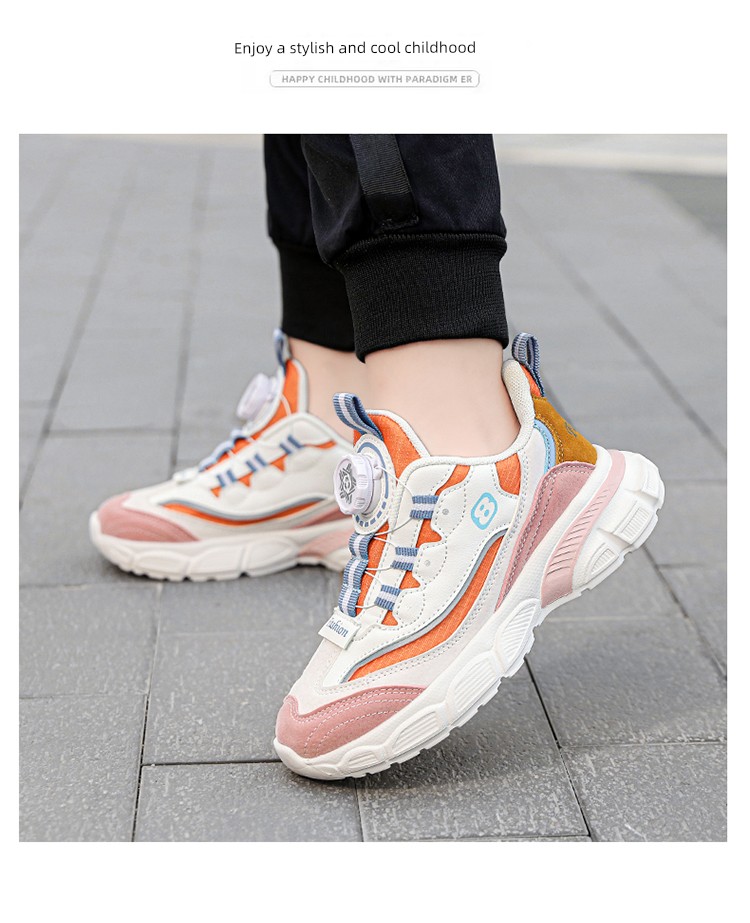 Kading Children's Shoes Boys' Sports Shoes 2026 Autumn New Ultra-Light Leather Waterproof Rotating Button Shock-Absorbing Running Shoes — 14