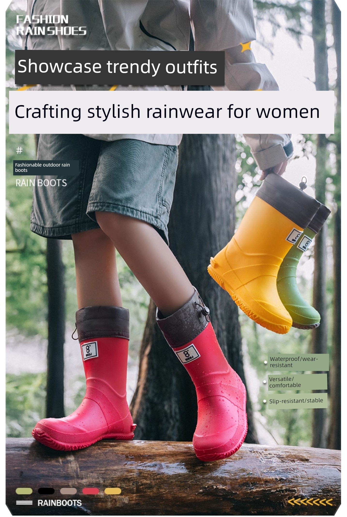 Children's Lightweight Rain Boots, Foldable Rain Boots for Men and Women, Couple's Rain Boots for Rainforest Hiking, Non-Slip Waterproof Shoes, Mid-High — 1