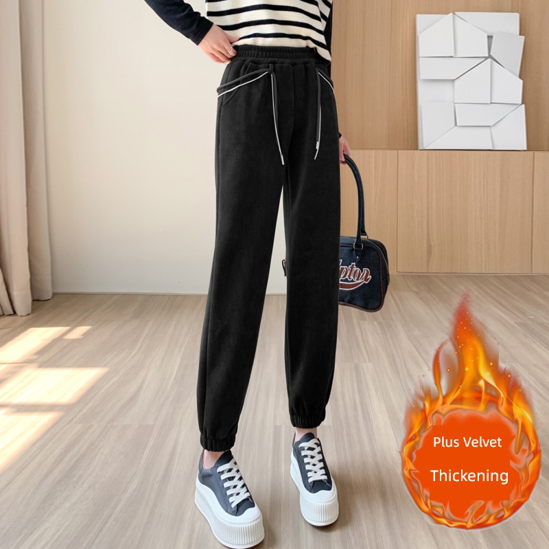 Plush  Cotton wool Leggings female 2022 Autumn and winter new pattern Elastic waist Show thin leisure time easy Harlan trousers