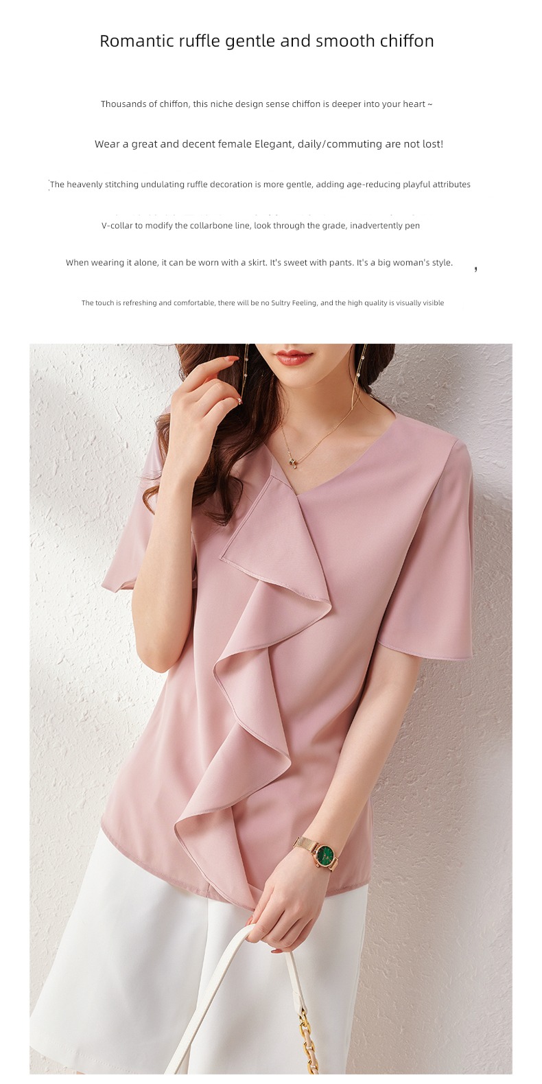 unique Sense of design Age reduction Ruffles Short sleeve Small shirt