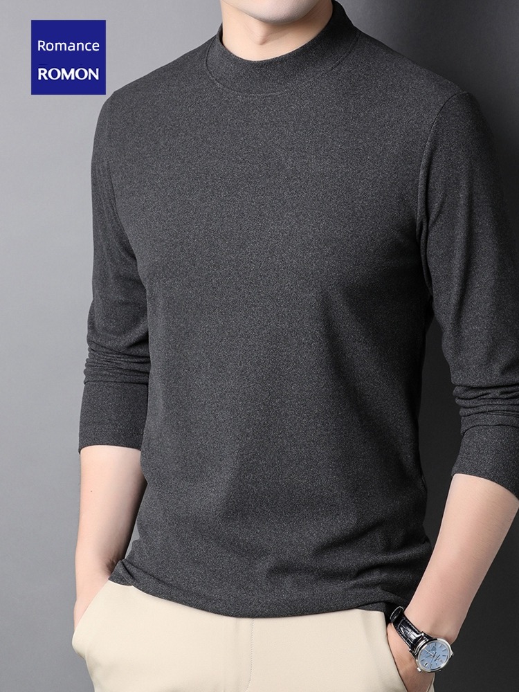 Romon man Thick style keep warm Medium high collar Long sleeve T-shirt