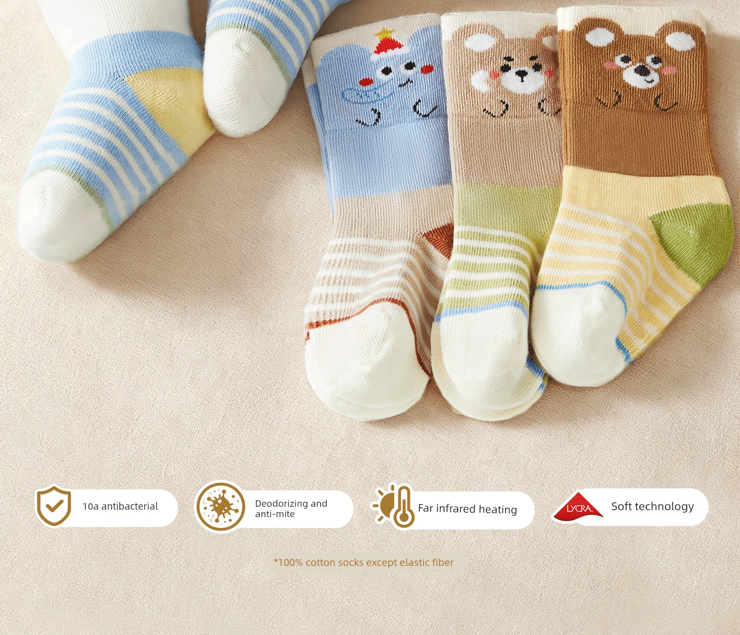Baby Socks for Spring and Autumn, Newborns 0 to 3 Months Old, Pure Cotton, Non-Binding on the Legs, Winter A-Class Mid-Tube Socks — 2