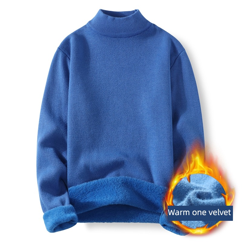 tide Plush Thickened section black Self-cultivation Middle collar sweater