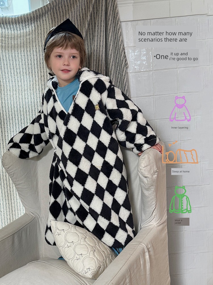 Little Black Toni Autumn and Winter Boys' and Girls' Sleepwear Casual Pajamas Baby Home Clothes Girls' Dual-Use Hooded Bathrobe — 3