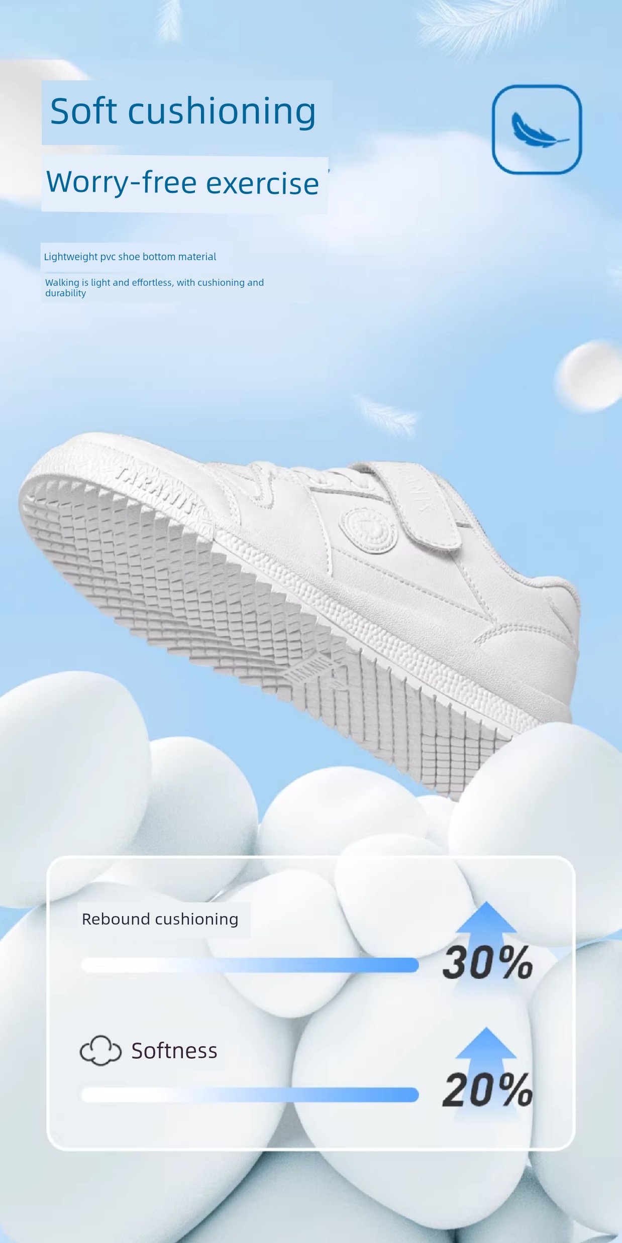 Tyrannis Kidsren's White Sports Shoes for Boys and Girls, Lightweight White Shoes for Campus, Versatile Casual White Sneakers — 3