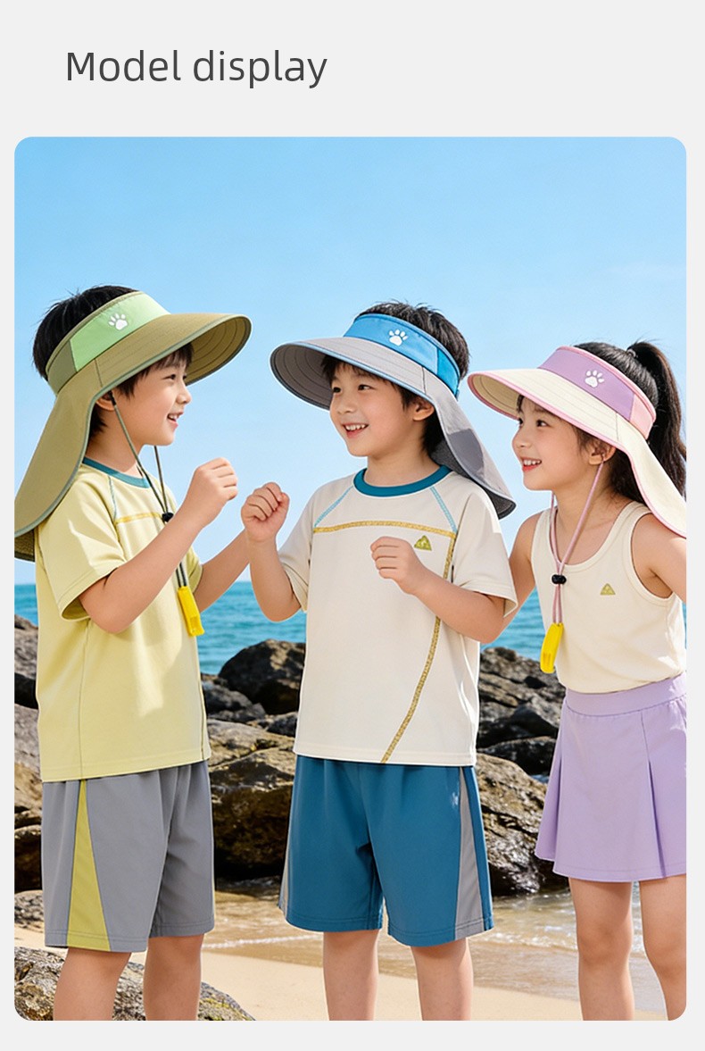 Kalmei Children's Sun Protection Hat for Boys and Girls, Large Brim Sun Hat with Shawl, Summer Open-Top Hat, Uv Protection — 19