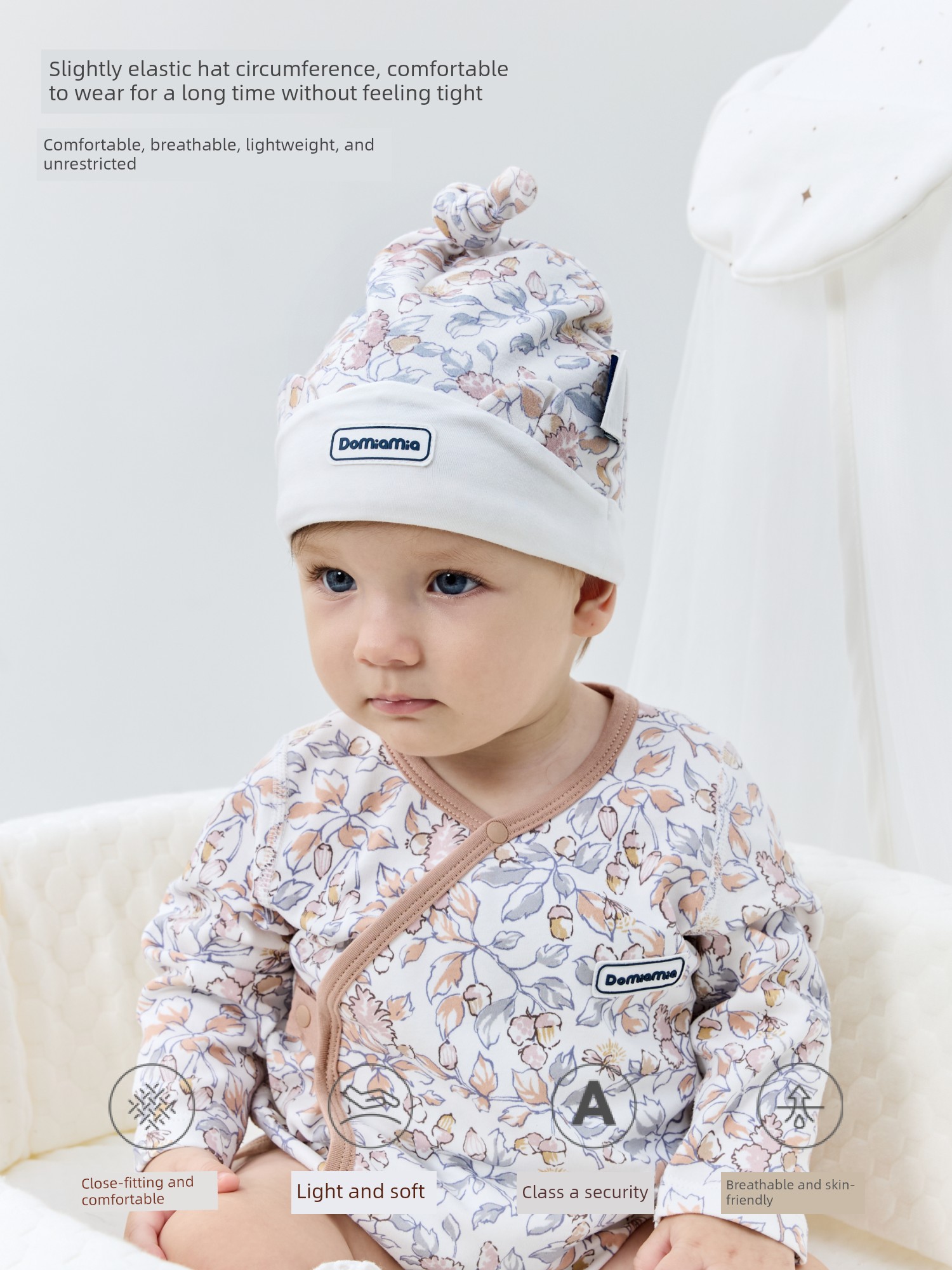 Domiamia Baby Hat Newborn 0-6 Months Old Baby Cotton Hat Cute Full Moon Hundred-Day Headwear — 2