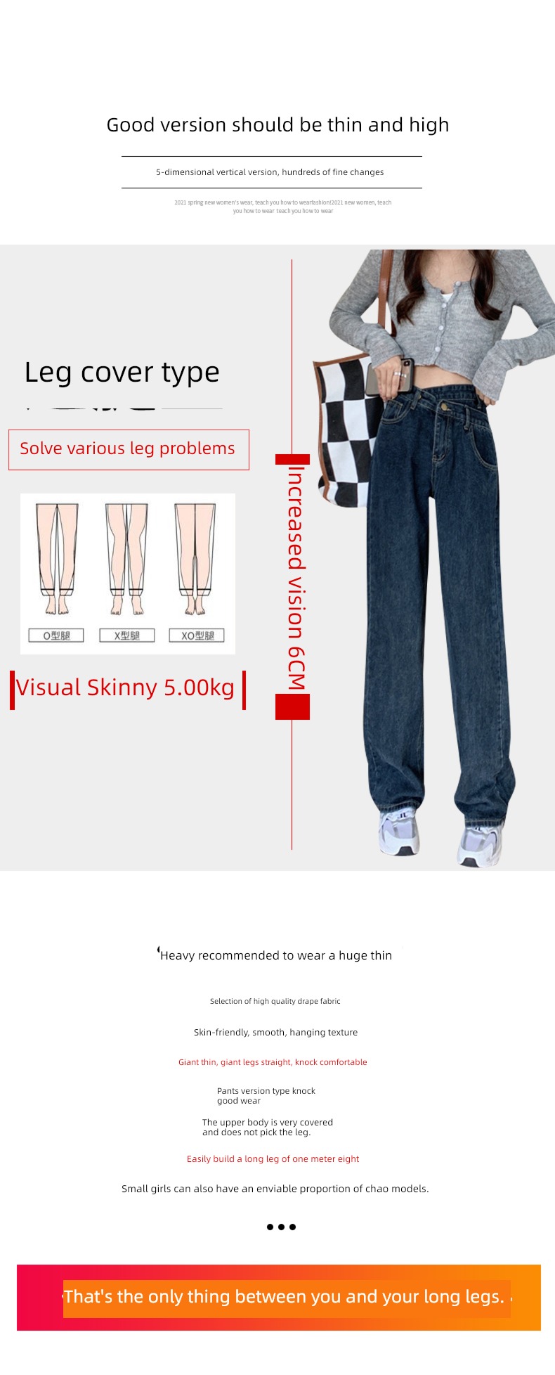 pear-shaped body  spring and autumn Sense of design High waist Wide leg pants