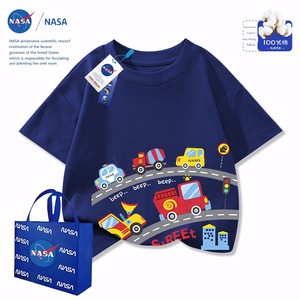 NASA Handsome Car Boy's Short-Sleeved T-shirt New Arrival Summer Children's Pure Cotton Cute Top Beautiful Inner Wear