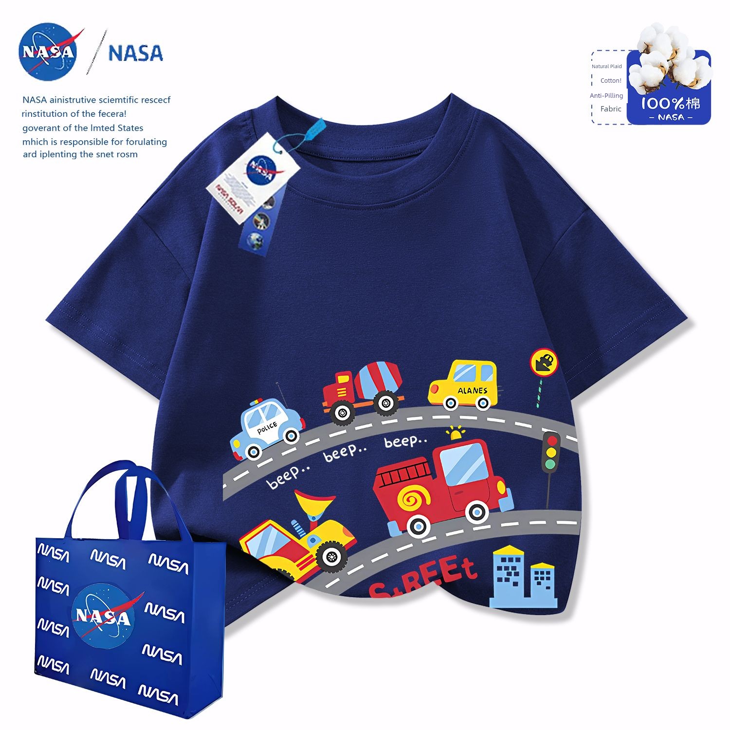 NASA Handsome Car Boy's Short-Sleeved T-shirt New Arrival Summer Children's Pure Cotton Cute Top Beautiful Inner Wear