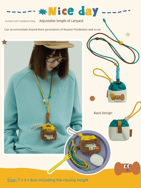 Ruosu Liangpin 2025 new cute mini halter neck small cloth bag lipstick earphones change keys and miscellaneous storage bag