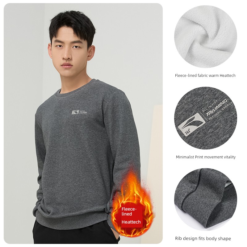 Winter Crew Neck Male Fleece-lined Heattech Long Sleeve Sweatshirt