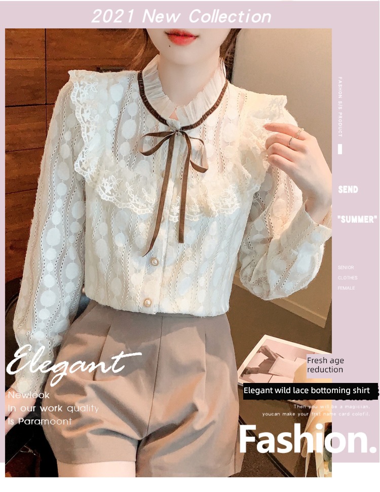 Early autumn ma'am Inner lap Long sleeve Foreign style Chiffon Lace