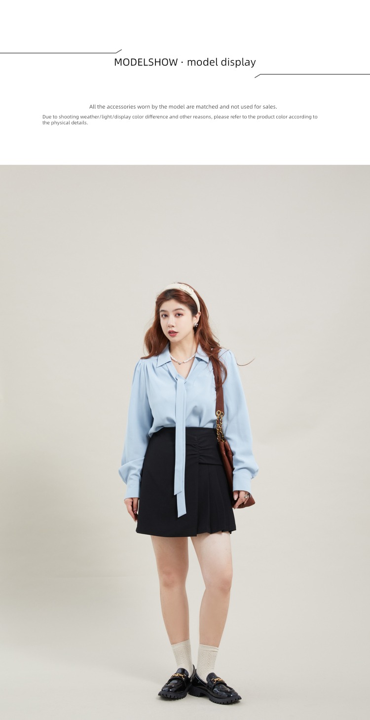 Li xiaosa Fat mm Long sleeve temperament Sagging sensation Ribbon shirt