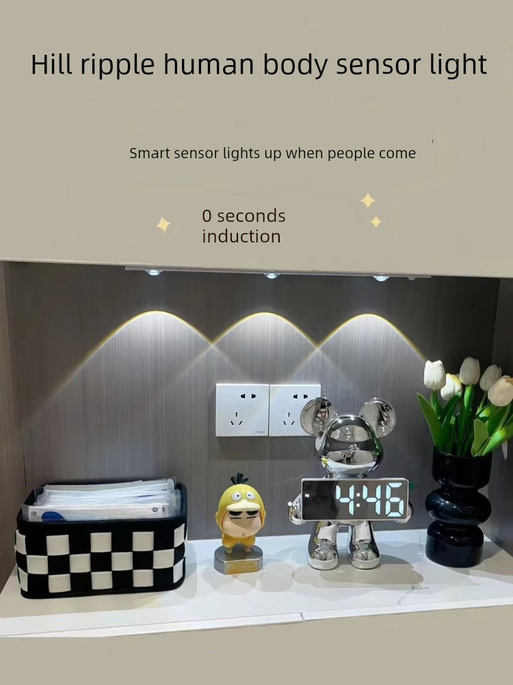 Led Cabinet Light with Charging, Human Body Sensor Light, Wireless Wardrobe Wine Cabinet Cat's Eye Light, Shoe Cabinet Self-Adhesive Sensor Light Strip
