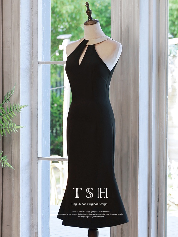 black Advanced sense host Fishtail skirt Small Evening dress