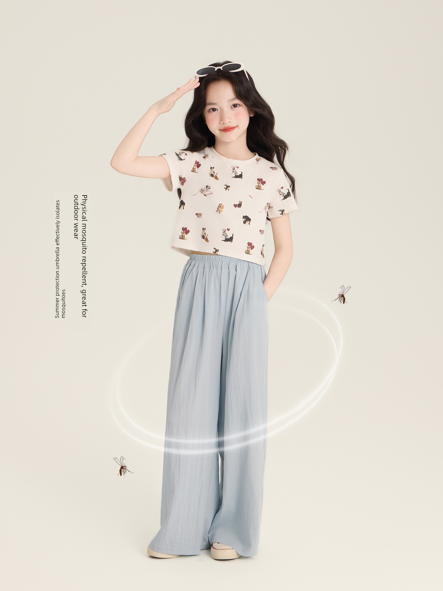 Amybaby Girls' Pants Summer 2026 New Style Lazy Style Pure Color Simple Versatile Loose Wide-Leg Pants — 4