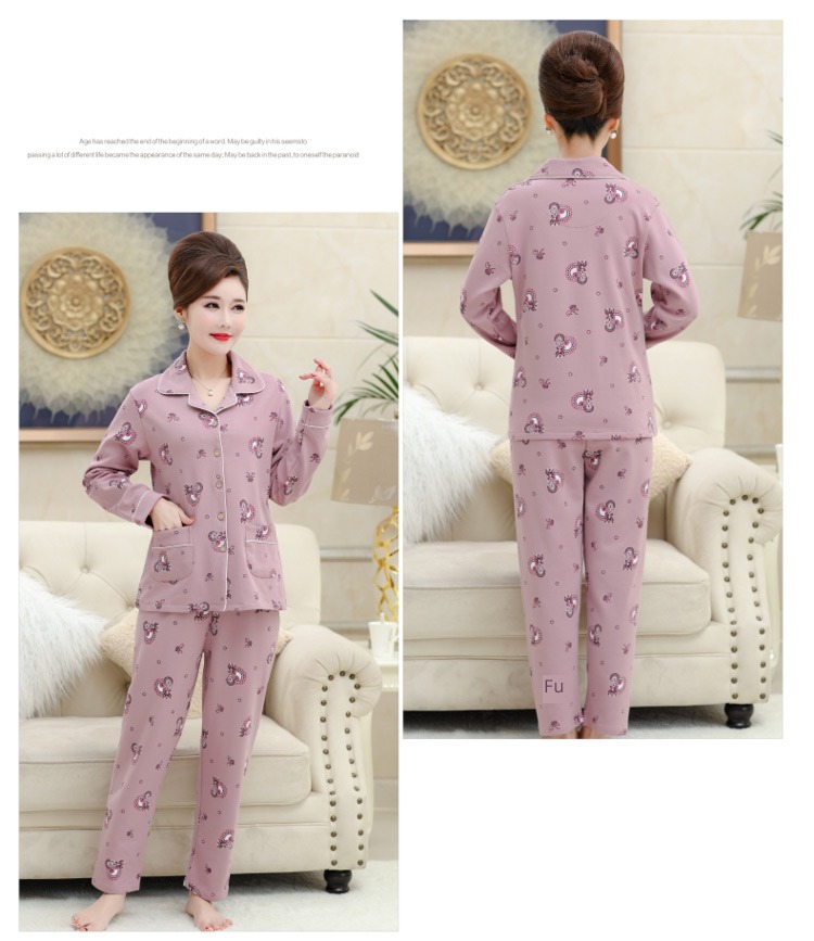 summer middle age mom Spring and Autumn Cotton mother-in-law pajamas