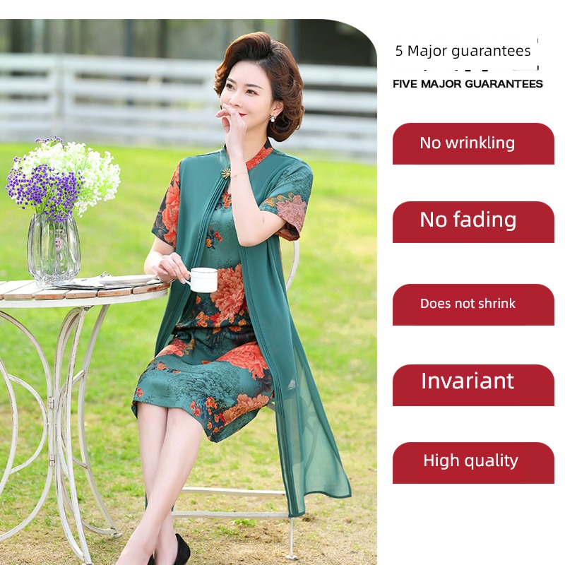 middle age summer wear The new fashion Chiffon Short sleeve Dress