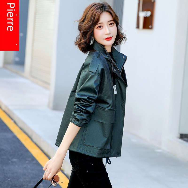 blackish green 21 years easy leisure time short coat popular leather clothing