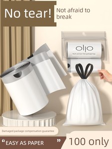 Tear-Free Drawstring Garbage Bag Thickened Household Portable Plastic Bag for Kitchen and Bathroom Dormitory Students Wh
