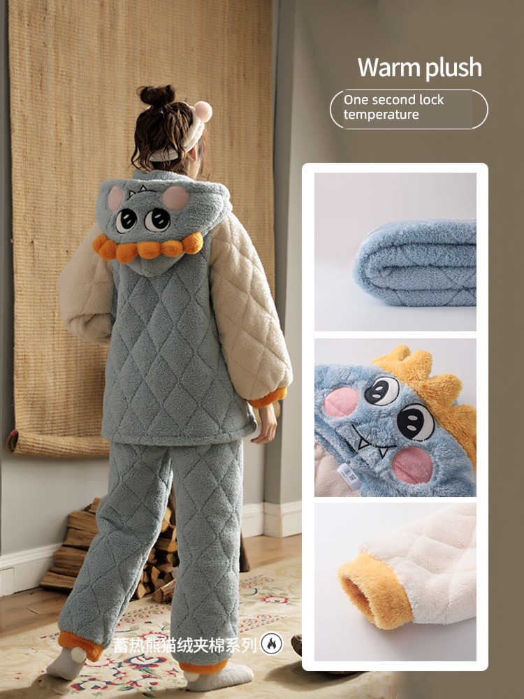 female Coral velvet leisure wear Cotton clip keep warm suit pajamas