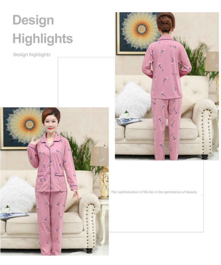 summer middle age mom Spring and Autumn Cotton mother-in-law pajamas