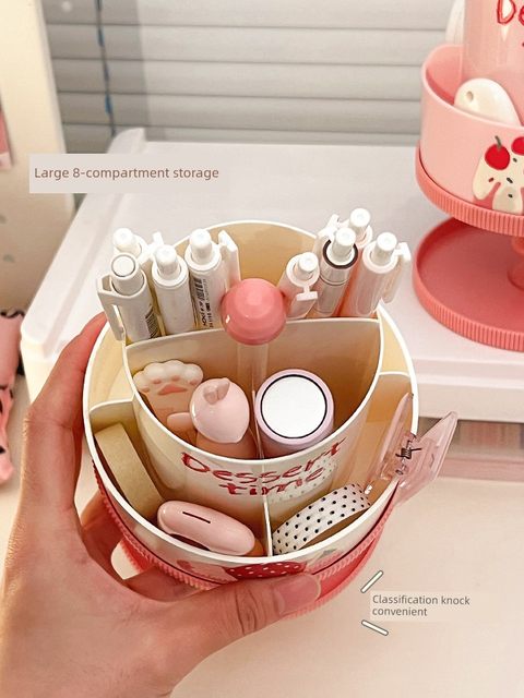 Cute creative rotating pen holder princess pen bucket student children girl office desktop multifunction storage box