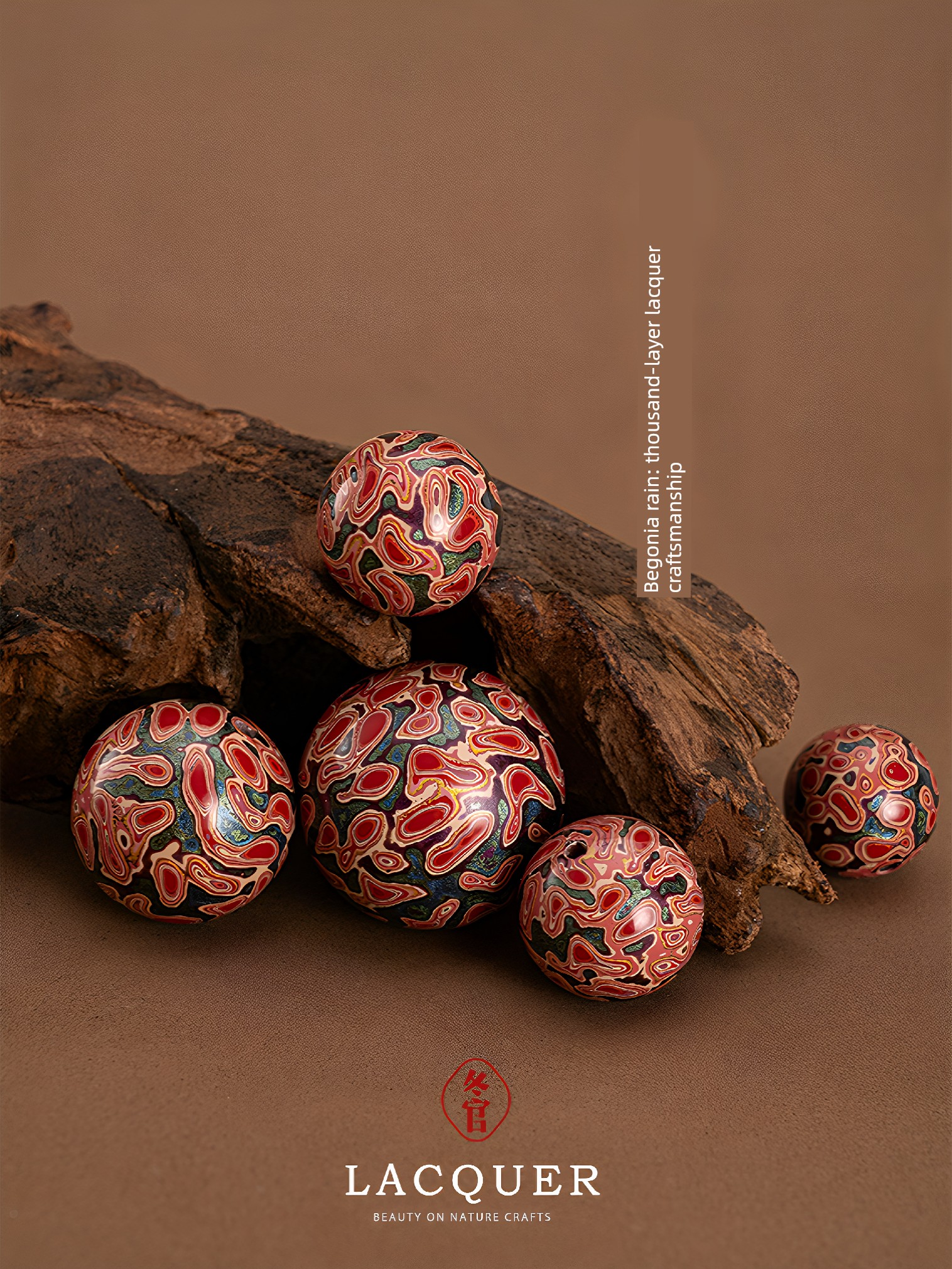 Natural Lacquer Single Bead Necklace Accessory, Traditional Craftsmanship, Multi-Layer Lacquer Bracelet, Handicraft by Haitang Lin