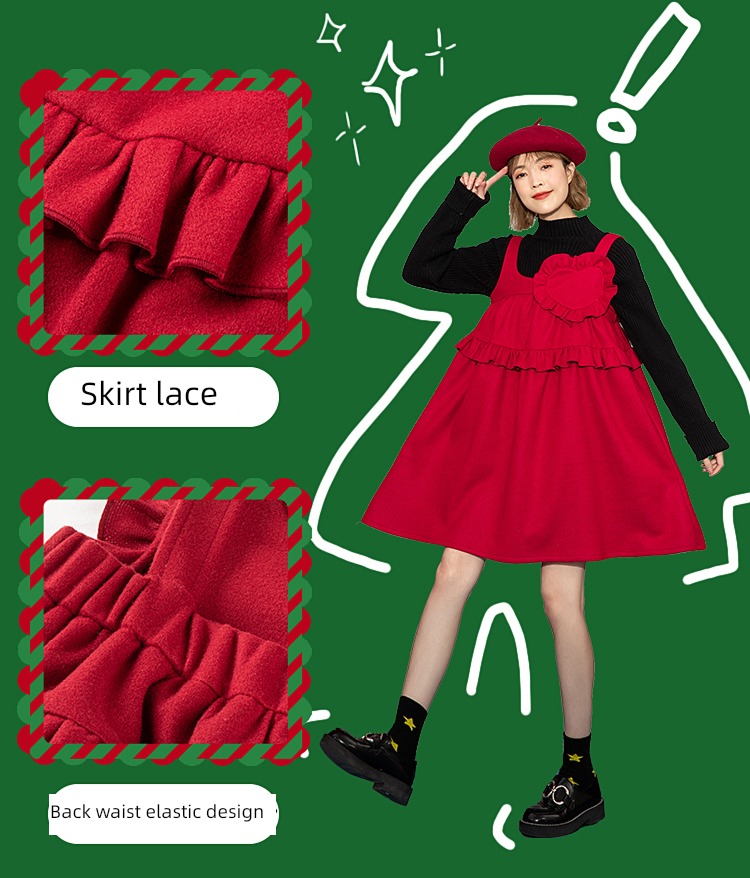 fold Wool Autumn style Sweet A-line skirt lace