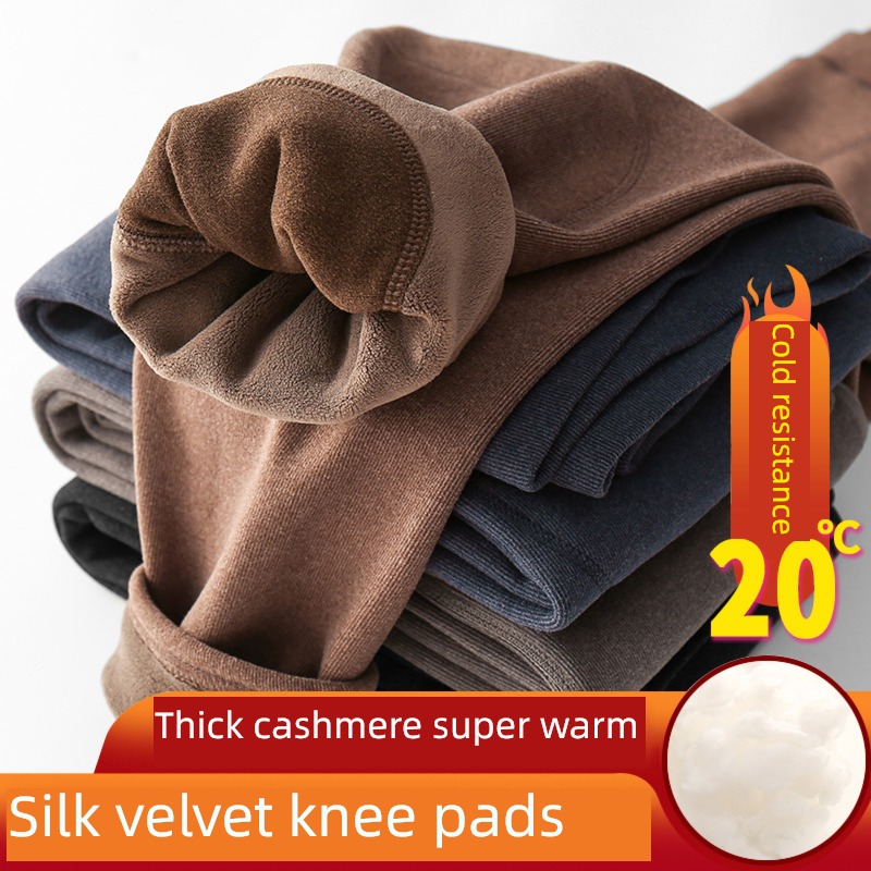 winter man Warm pants Plush thickening Cashmere kneepad Lay a foundation Interpenetrating Derong Self heating Autumn trousers northeast cotton-padded trousers