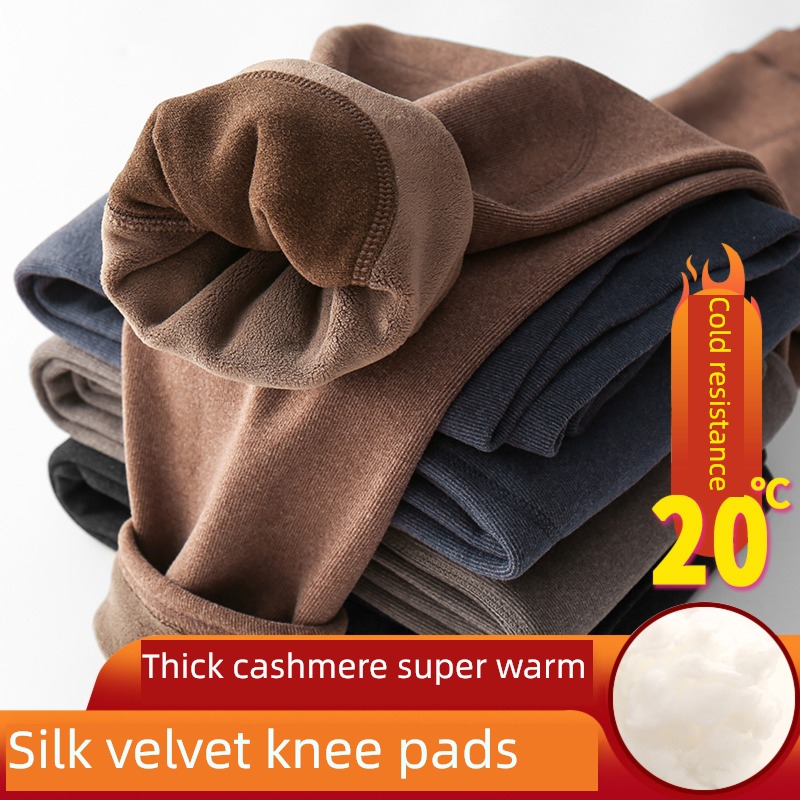 winter man Warm pants Plush thickening Cashmere kneepad Lay a foundation Interpenetrating Derong Self heating Autumn trousers northeast cotton-padded trousers