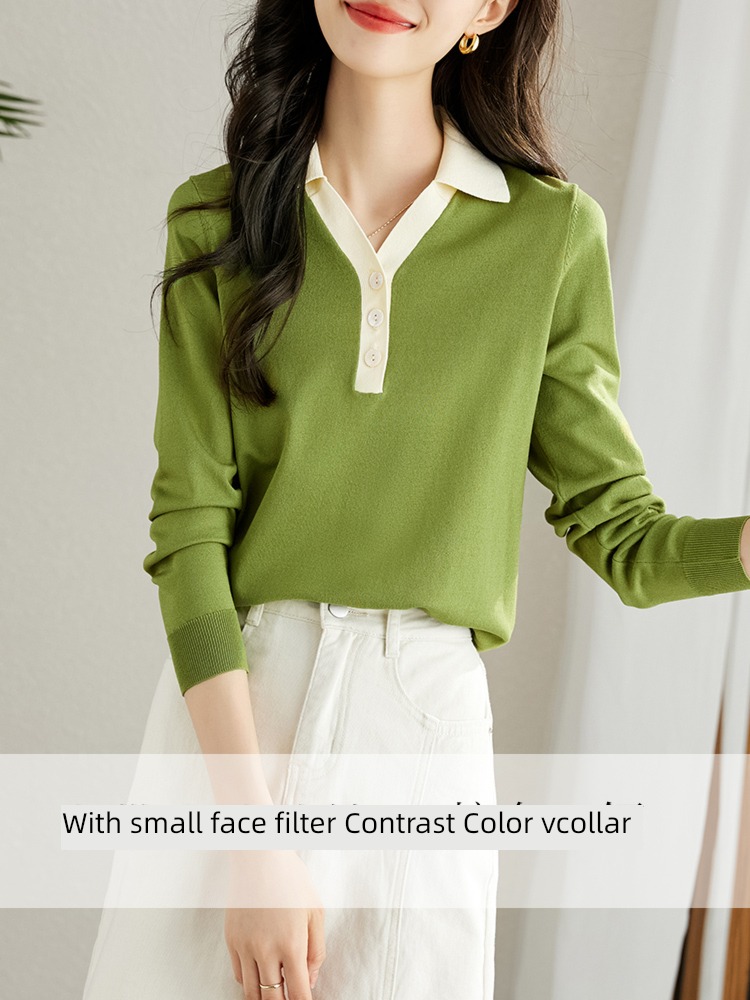 Sllsky  Polo collar Lazy wind sweater Sweater