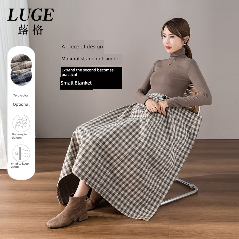 One piece checkerboard lattice Foreign style Straight cylinder skirt