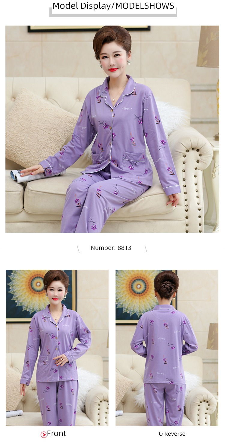 summer middle age mom Spring and Autumn Cotton mother-in-law pajamas
