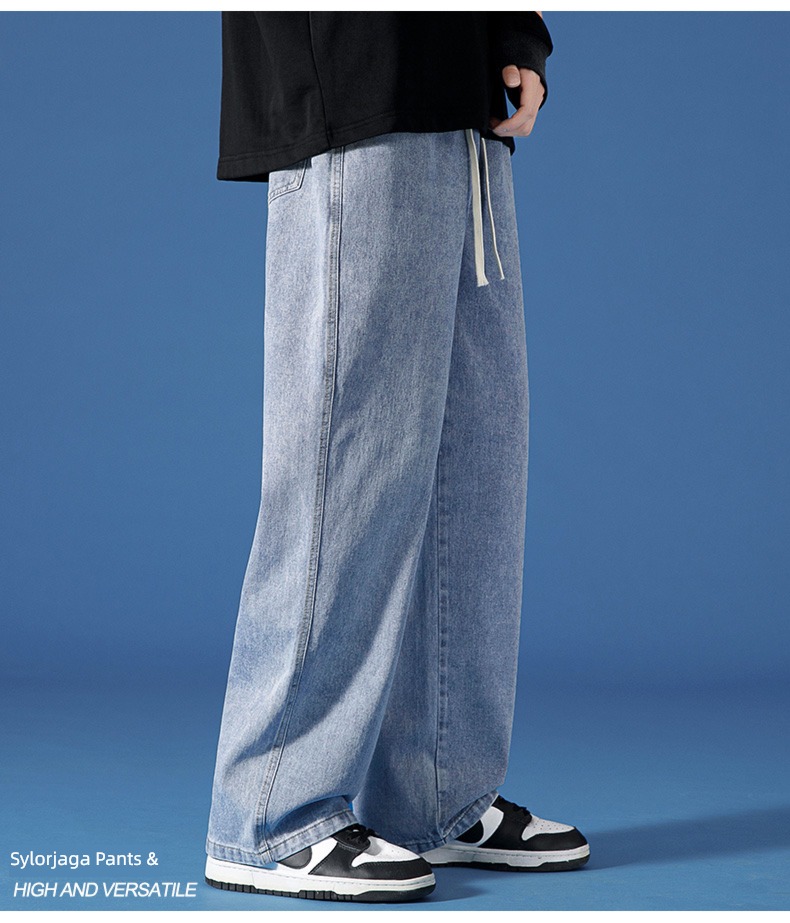 Autumn and winter Plush thickening Straight cylinder leisure time Broad leg Jeans