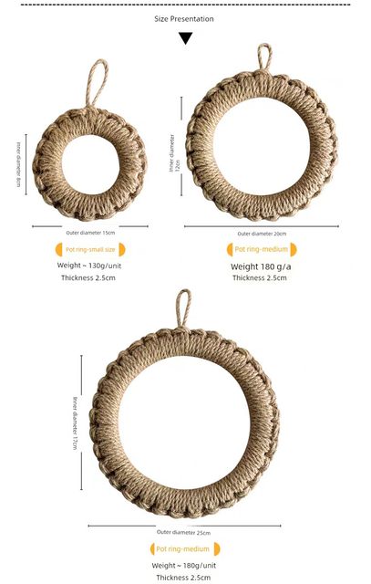 Linen heat insulation pad Hand-woven hemp rope pot pad pot pad casserole pad hot plate pad place pad anti-slip heat insulation pad