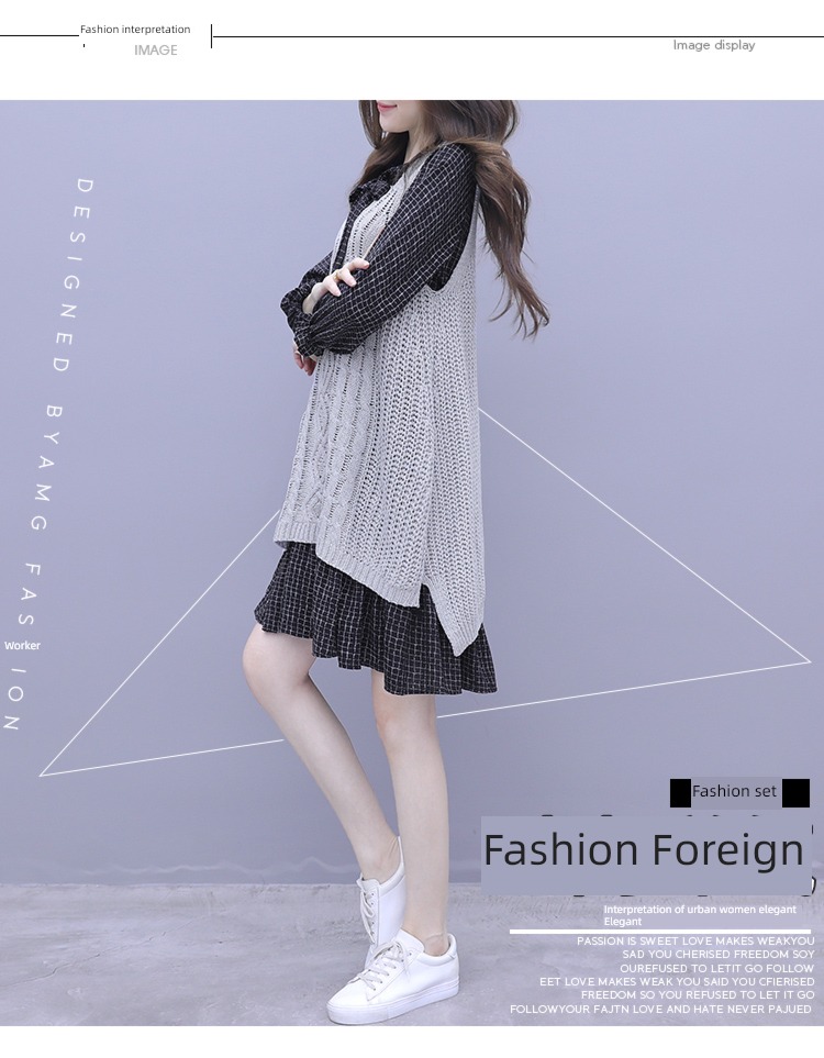 Autumn and winter leisure time knitting Dress ma'am Two piece set
