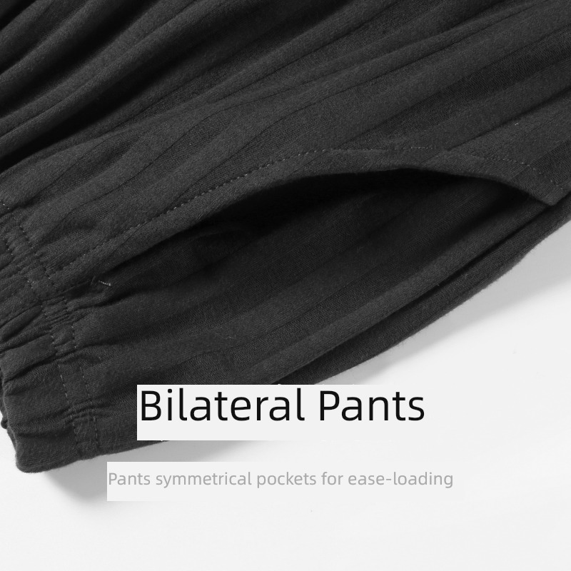 male Long sleeve dark grey stripe Cardigan Lapel Cotton pajamas