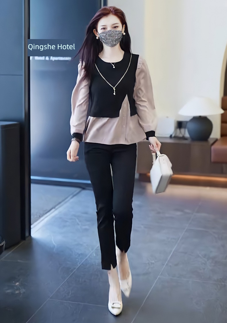 ma'am Chiffon shirt autumn Flared trousers fashion suit