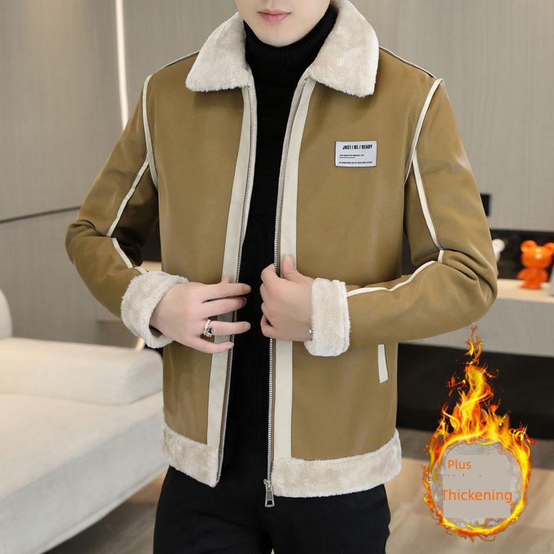 winter Flannel collar thickening Lamb cashmere have cash less than that is registered in the accounts leather clothing