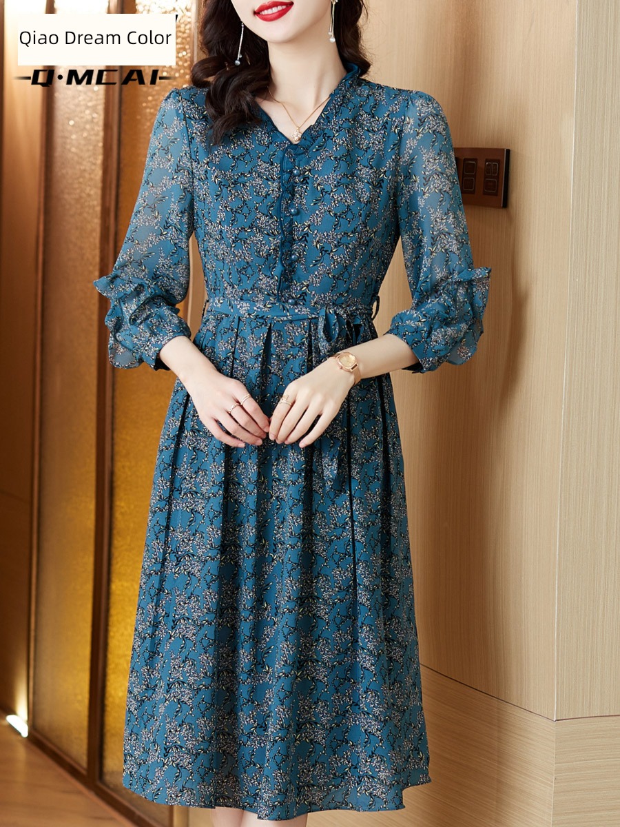 ma'am 2023 spring High waist Chiffon Dress
