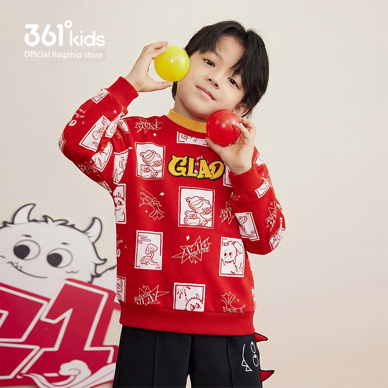 361 ° Children's Clothing for Boys and Girls, Pullover Sweatshirt, Round Neck, Autumn and Winter 2026 New Autumn Style, Fleece-Lined Long-Sleeved Sports Top — 5