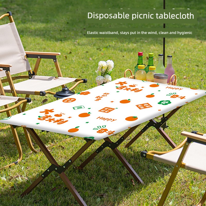 Outdoor Disposable Tablecloth Camping Picnic Rectangular Elastic Band Egg Roll Tablecloth Thickened No-Wash Table Mat