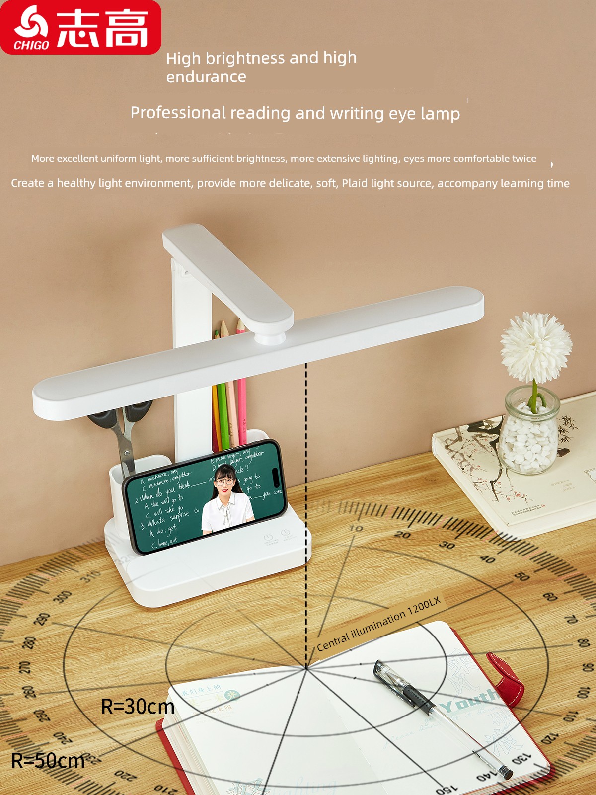 Zhigao Desk Lamp for Eye Protection, Study-Specific, Aaa Grade, for College Students and Children, Suitable for Writing, Reading, and Bedside Use, Prevents Nearsightedness