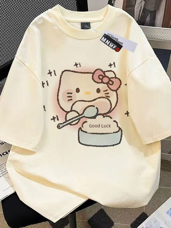Girls' Pure Cotton Short-Sleeve T-Shirt, Summer 2026 New Style, Featuring Shark and Kitten Designs, Trendy and Versatile Half-Sleeve Top for Older Children — 4