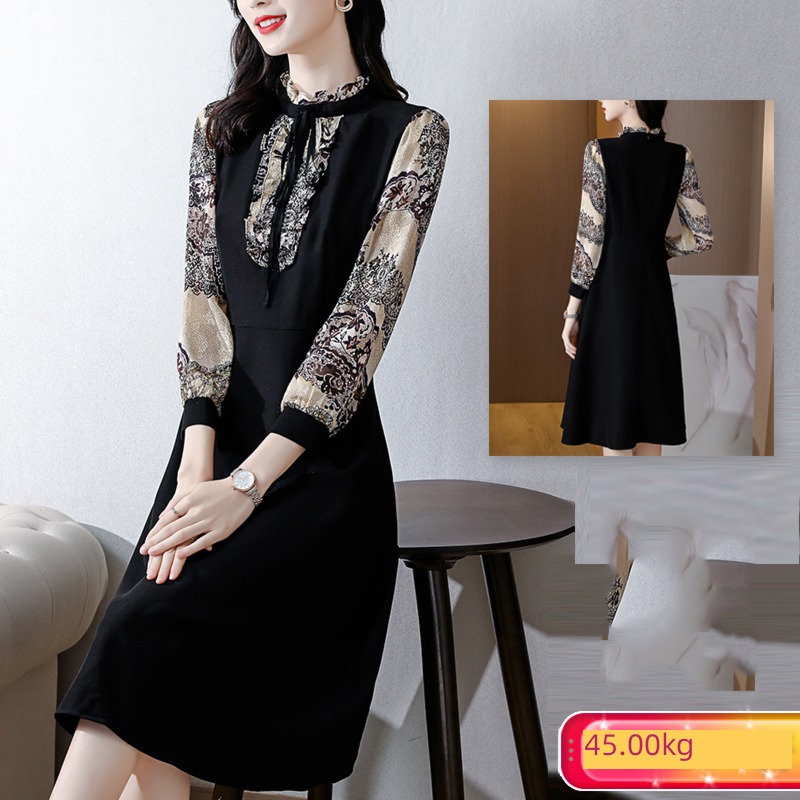 Long sleeve Lay a foundation office worker Self-cultivation Lotus leaf collar Dress