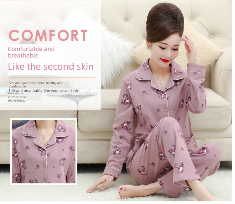 summer middle age mom Spring and Autumn Cotton mother-in-law pajamas